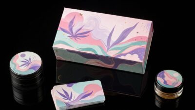 Assorted custom cannabis boxes displayed in multiple formats and finishes for cannabis products